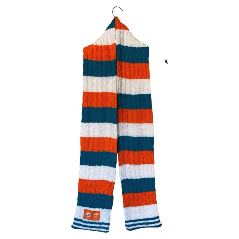 Miami Dolphins Orange Teal White Knit Scarf Football NFL 7" x 83"
